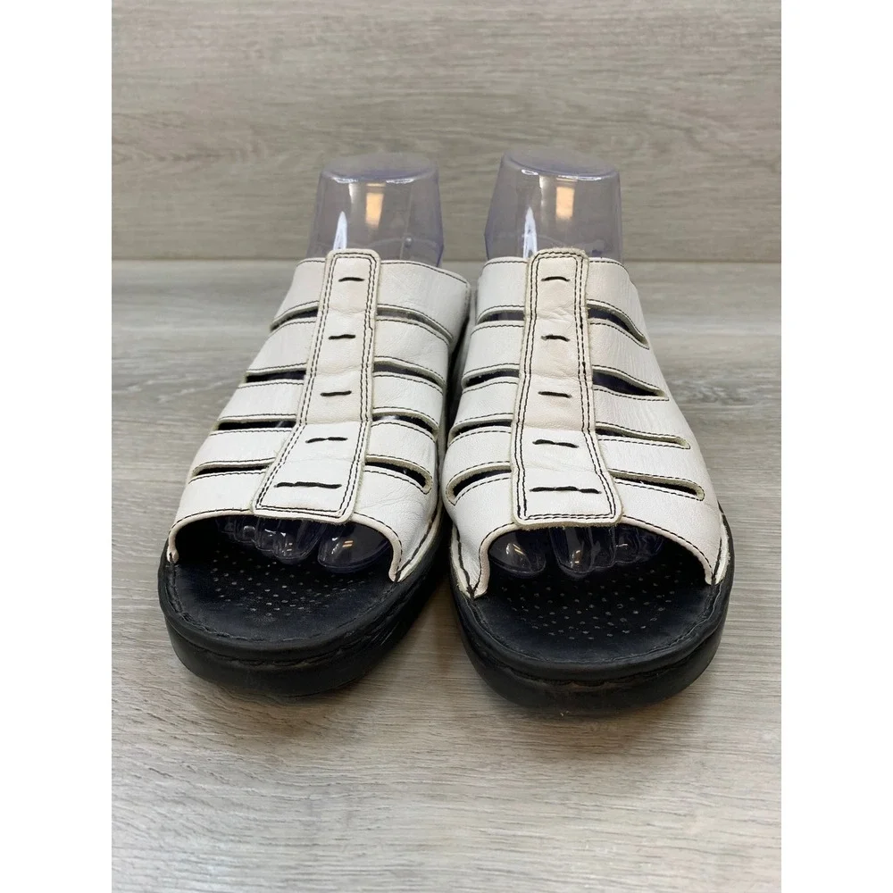 Josef Seibel Women's White Leather Caged Slide Sandals Comfort 10 Shoes